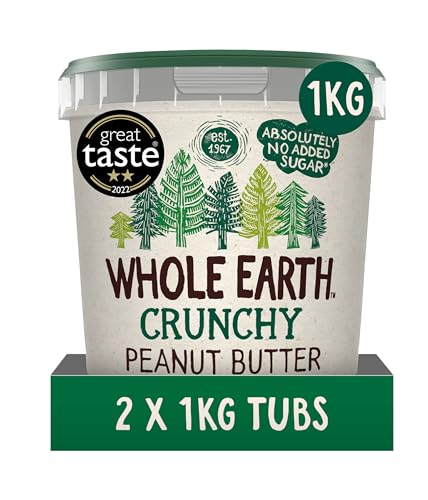 Whole Earth Crunchy Peanut Butter 2 x 1kg, Original Nut Spread Made with All Natural Ingredients, No Added Sugar, Gluten Free, Vegetarian & Vegan Friendly, Bulk Buy (2 x 1 kg Tubs)