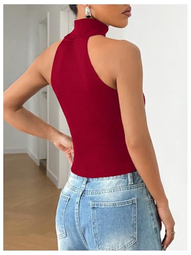 Image of MakeMeChic Sleeveless Turtle Neck Tops Crop Mock Neck Tops for Women