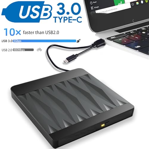 Svemei Unidade externa de CD DVD, gravador portátil USB 3.0 DVD +/-RW, leitor de DVD para CD ROM Rew