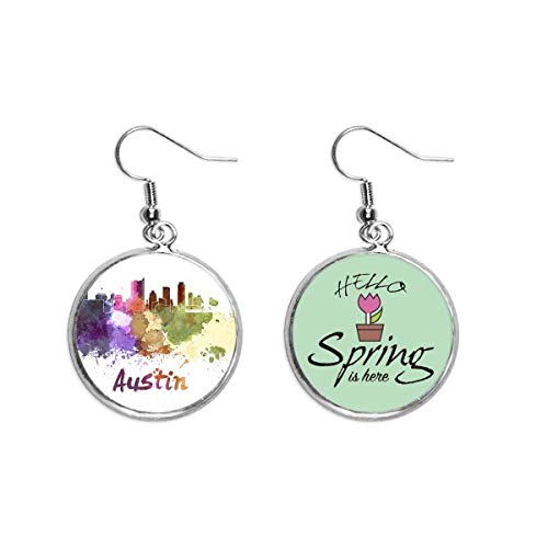 Pendientes de primavera con diseño Austin America ciudad acuarela única