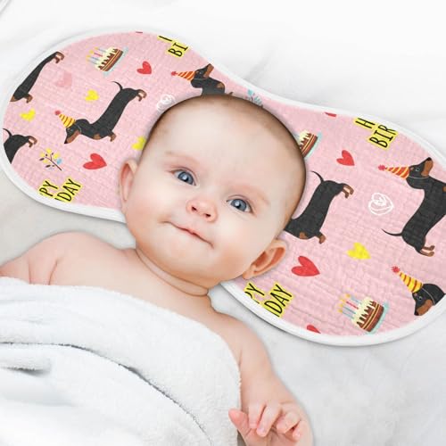 J JOYSAY Dachshund Dog Hearts Pink Baby Burp Cloths for Boys Girls Large 22''x11'' Cotton 4 Layer Burp Cloth Set for Baby Drool one sizex24