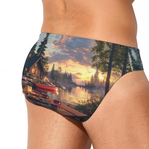 Lake Cabin Boat Men's Swim Trunks Briefs Swimsuit Swimwear Bathing for Underwear Beach4