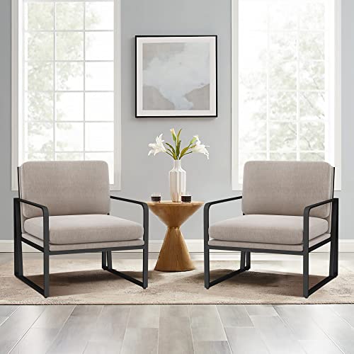 Alish Modern Accent Chairs, Upholstered Living Room Chairs Linen Arm Chair Accent Chairs For Living Room With Metal Frame Light Khaki #TOP7