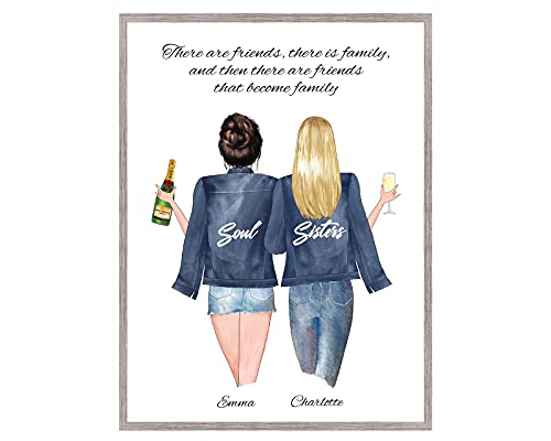 Image of Personalised Gifts for Women | Best Friend Gifts | Cousin Gifts | Friendship Print | Friend/Sisters Keepsake | Customisable Hair, Drinks, Clothes | UNFRAMED | Available in 5"x7", A5, 8"x10", A4, A3