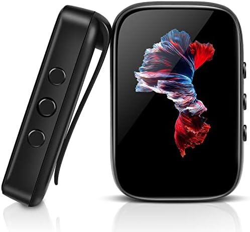 32GB Mp3 Player with Bluetooth Sports Clip-on Music Player for Running Walking Support Full-Touch Screen FM Radio Line-in Voice Record TF Card Up to 128GB-Black