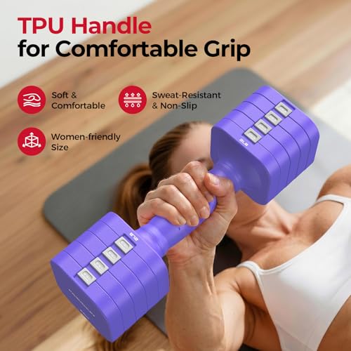 Image of FEIERDUN DB3 5-in-1 Adjustable Dumbbell Set of 2, 12LBS /20LBS Hand Weights for Women, Men, 1s-Adjust Dual-Stable Dumbbell Set for Women Home Gym & Outdoor