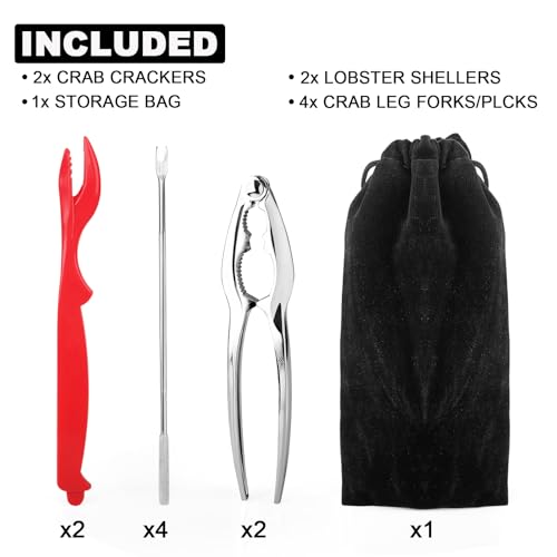 Seafood Tools Set includes 2 Crab Crackers, 2 Lobster Crackers Shellers, 4 Crab Leg Forks/Picks - Nut Cracker Set - Thumbnail 2