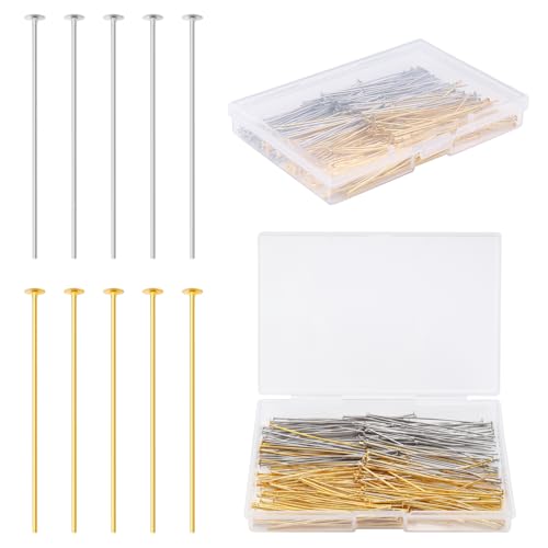 Yumttero 200 Pcs 50mm Straight Head Pins for Craft Earring Bracelet Necklace Pendant DIY Jewelry Making Platinum & Gold Color