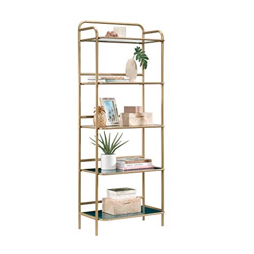 Sauder Coral Cape Bookcase, L: 24.09" X W: 13.78" X H: 62.99", Satin Gold Finish #TOP4