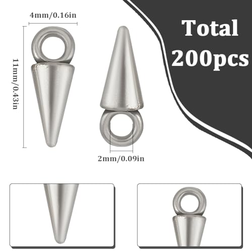 SUNNYCLUE 1 Box 200Pcs Silver Spike Charms Cone Charm Alloy Antique Gothic Punk Vintage Spikes Goth Circular Long Spikes Charm Bulk for jewellery Making Charms Diy Earrings Bracelet Necklace Craft - Image 2