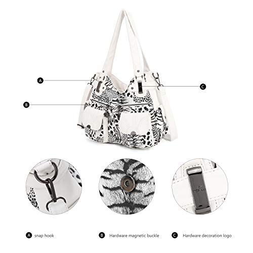 Image of Angel Kiss Women's Designer Handbag Large Double Zipper Multi Pocket Washed Leather Purse