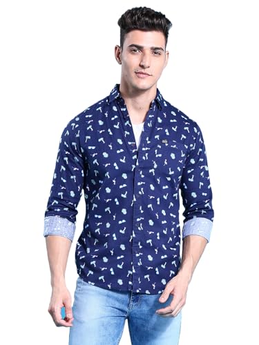 Image of The Indian Garage Co Men Slim Fit Abstract Printed Full Sleeves Spread Collar Casual Shirt