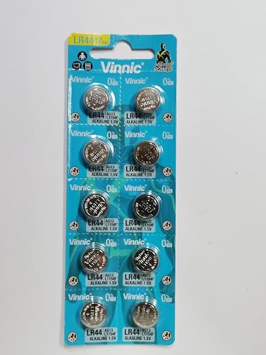 Vinnic Pila de botón, 10 unidades, pila alcalina 1,5 V, L1154 AG13 G13 LR44 -