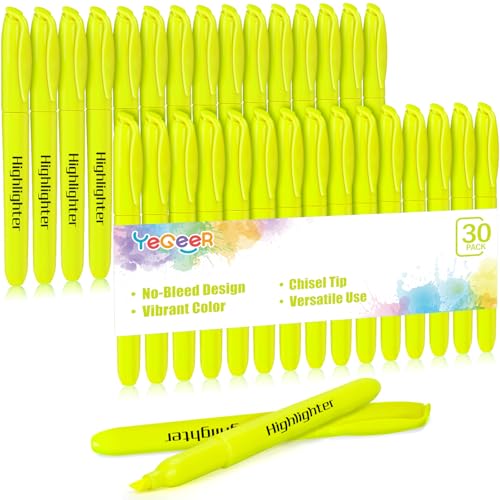 YEGEER 30 Pack Yellow Highlighters Bulk, Quick Dry No Bleed Chisel Tip Markers for School Classroom Office Supplies, Teachers Students Adults Kids