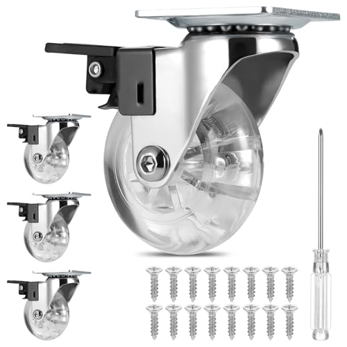 JIZZU 4 Stücke Möbelrollen mit Dicker 50mm Möbelrollen mit Bremse...