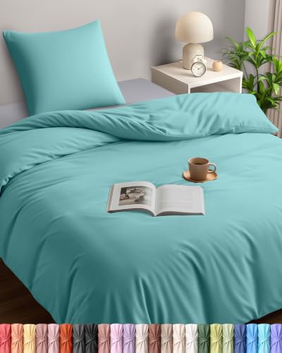 Utopia Bedding Bettwäsche 135x200 Set - Mikrofaser Bettbezug 135x200 cm + 1 Kissenbezug 80x80 cm - Spa blau