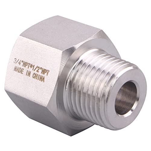 Image of Forged Reducer Adapter Fitting - Stainless Steel 304 Reducing Pipe Connector, 3 /4 inch NPT Female x 1 /2 inch NPT Male (pack of 2)