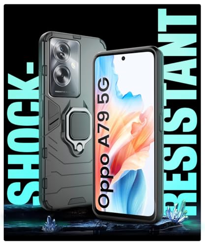 Image of WOW IMAGINE Shock Proof Back Case Mobile Cover for Oppo A79 5G | Back Cover Case (Tough Armor | Hybrid PC + TPU | Ring Holder & in-Built Kickstand | Black)