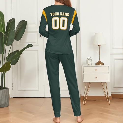 Womens 2 Piece Pajamas Sets Custom Name Number Long Sleeve Top Sleepwear Lounge Set with Pockets3