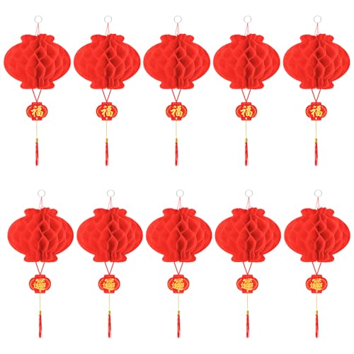 GCNWW 10 faroles chinos de 10 pulgadas para decoraciones de Año Nuevo chino 2026, prácticos, impermeables, plegables, de papel rojo, para Año Nuevo Lunar, Festival de primavera, decoración de fiesta