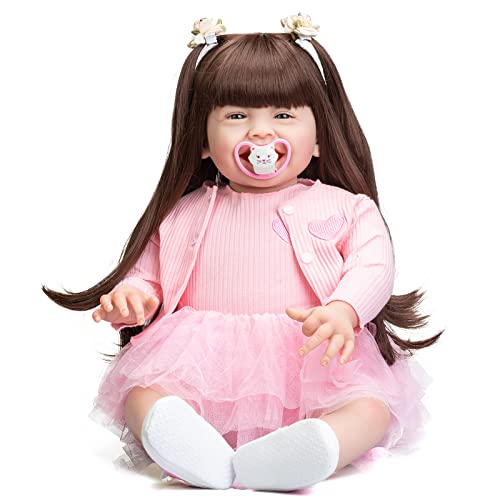60CM Große Größe Reborn Kleinkindpuppe Mädchen Weicher Stoffkörper Lächle Glücklich Reborn Babypuppe Knuddelig… – Bild 8