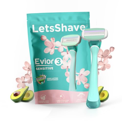 Image of Letsshave Evior 3 Sensitive Shaving Razor for Women | 1 Handle + 1 Blade | Dual Moisture Bar with AloeVera, Vitamin E, Argan & Avocado Oils | Bikini & Underarm Friendly | Full Body Hair Removal Razor | 6 weeks of Smooth Shaving