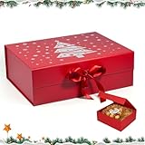 SilverChry Cajas de Regalo Magnéticas, Gift Box con Tapas con Cinta, Ideal para Navidad,Cumpleaños y Bodas,Se Utiliza para Envolver Regalos Navideños (Árbol de Navidad)