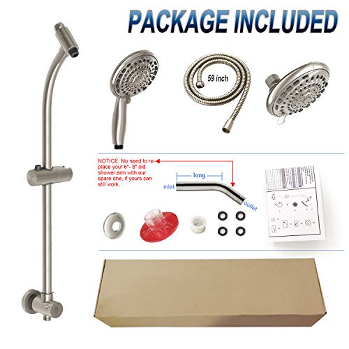 Egretshower Handheld Showerhead & Rain Shower Combo For Easy Reach, 27.5" Drill-Free Stainless Steel Slide Bar, 5”Of 5-Setting Handheld Shower And Showerhead, With 5Ft Hose -Brush Nickel #TOP5