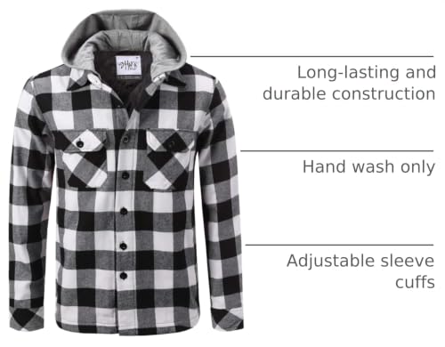 Image of Shaka Wear Men's Plaid Shirts - Flannel Long Sleeve Casual Button Up Fleece Soft Quilted Lined Jacket Regular and Big Size