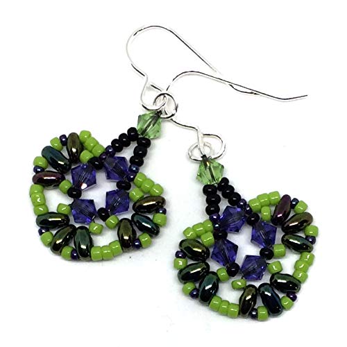 Vista 2 de Lime Green, Black, and Violet Crystal Dangle Earrings on Sterling Silver Ear Hooks