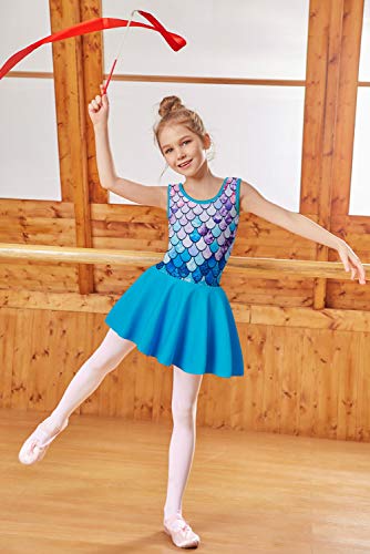 Belovecol Girls Gymnastics Skirted Leotards Ballet Tutu Dance Dress Mermaid Gymnastic Skirt 5-6T Kids Wrap Athletic Sparkle Dancing Costume