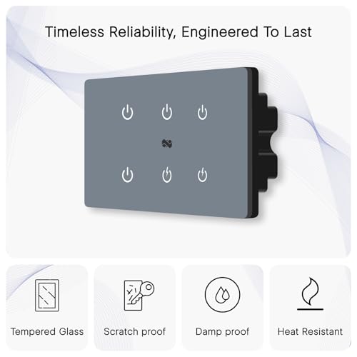 Image of IOTICS Smart Wifi Switch Board: 6 Switch with 2 x High Load (AC /Geyser) switch. Touch Control, Remote, App Control. Voice Control with Alexa & Assistant. Smart Touch Switch For Home Automation (Grey)