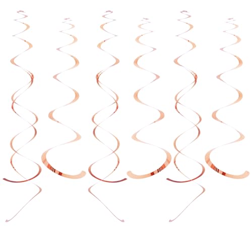 Image of Party Swirl Decorations Hot Pink Shinny Foil Hanging Swirl Decorations Plastic Streamer for Ceiling Plastic Streamer for Party Decorations Metallic Hanging Swirl Pack of 30 (Rose Gold)