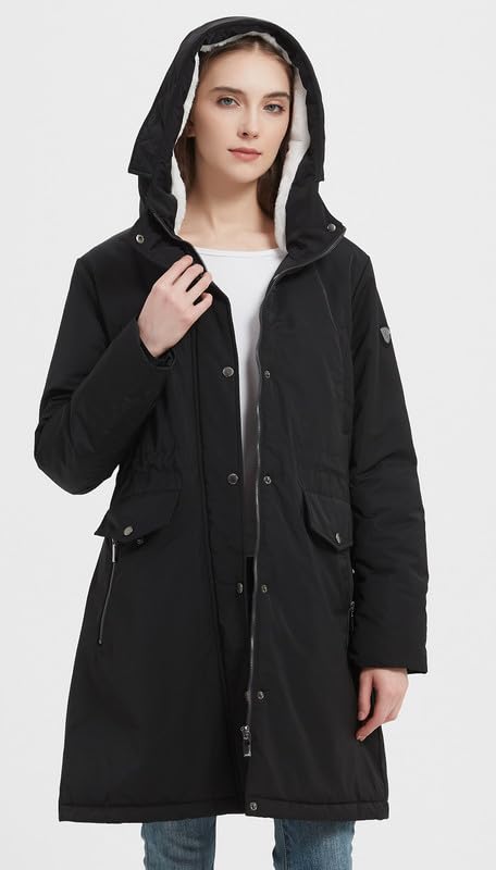 RAGEMAN Damen-Parka-Mantel, Outdoor, wasserabweisend, Damen-Kapuzenjacke, wasserabweisend, lang, Winter, warm, Outwear für Outdoor, Spaziergang, Schwarz 1, XL