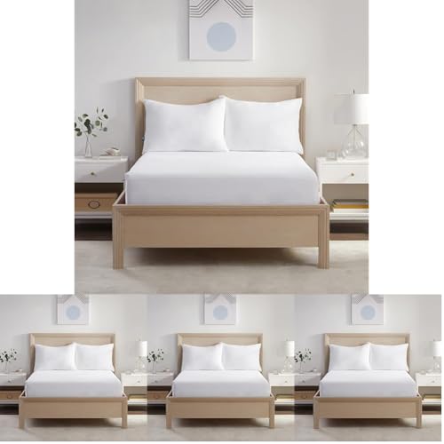 Image of Serta Power Chill Waterproof Mattress Cover, Soft and Breathable Cooling Mattress Protector, 15 inch Elastic Deep Pocket for Secure Fit, Full, White (Pack of 4)