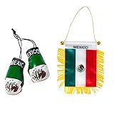 Mexiko Doppelseitige Fensterflagge zum Aufhängen mit Saugnapf und Mini-Boxhandschuhen (Hängende Flagge und Boxhandschuhe)