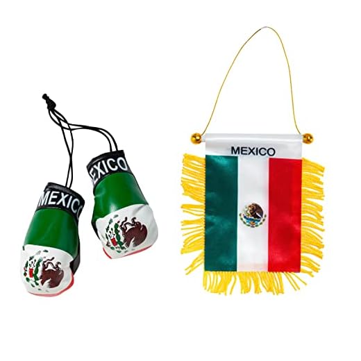 Mexiko Doppelseitige Fensterflagge zum Aufhängen mit Saugnapf und Mini-Boxhandschuhen (Hängende Flagge und Boxhandschuhe)