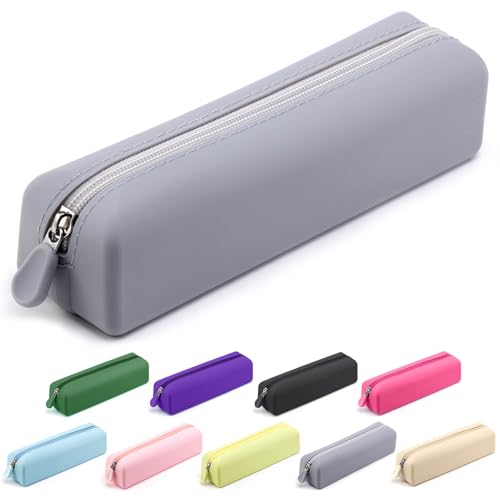 Image of Silicone Pencil Case Small, Pen Case Organizer, Silicone Pencil Pouches, Pen Bag, Pencil Bag, Pen Pouch for Women, Makeup Pouch Gray
