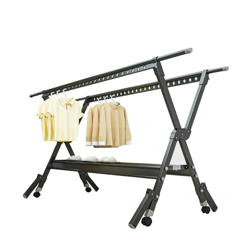 Heavy Duty Free-Standing Clothes Drying Rack with Casters, Space Saving Collapsible Design for Indoor Laundry