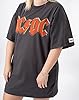 AC/DC Womens T-Shirt Dress | Charcoal Grey with Classic Band Logo Oversized Graphic Tee for Ladies | Fly On The Wall 1985 Tour Merchandise | Pop Rock Concert Gig Top | Festival Gift for Adults #5