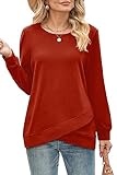 Womens Sweatshirts No Hood Fall Long Sleeve Shirts Plus Size Tops Red 2XL