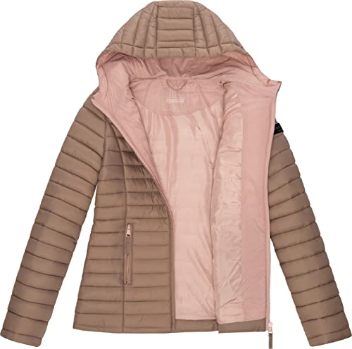 MARIKOO Damen leichte Übergangsjacke Steppjacke mit Kapuze Asraa Taupe Gr. XXL
