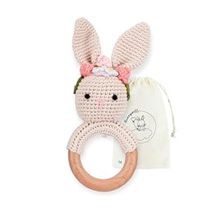 Bunnywelt Baby rattle for girls and boys from 0 months (rattle rabbit girl) – handmade crochet rattle for babies, teething of the baby, crochet grip ring, gift for birth, christening, baby shower
