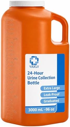 Vakly 24 Hour Urine Collection Bottle, 3000 mL, Graduated Container, Handle