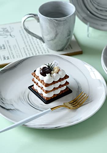 16 Piece Marble Dishes Dinnerware Sets, Marble Porcelain Dinnerware Set, Grey (4×Dinner Plates, 4×Dessert Plates, 4×Bowls, 4×Mugs) #TOP6