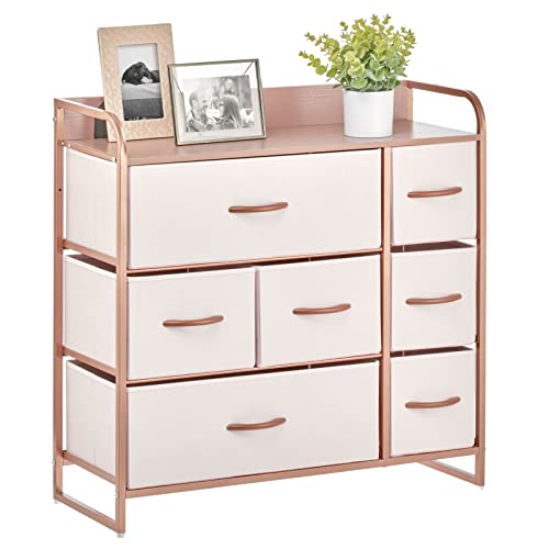 Image of mDesign 30.9" High Steel Frame/Wood Top Storage Dresser Furniture Unit with 7 Removable Fabric Drawers - Large Bureau Organizer for Bedroom, Living Room, Closet - Pink/Rose Gold
