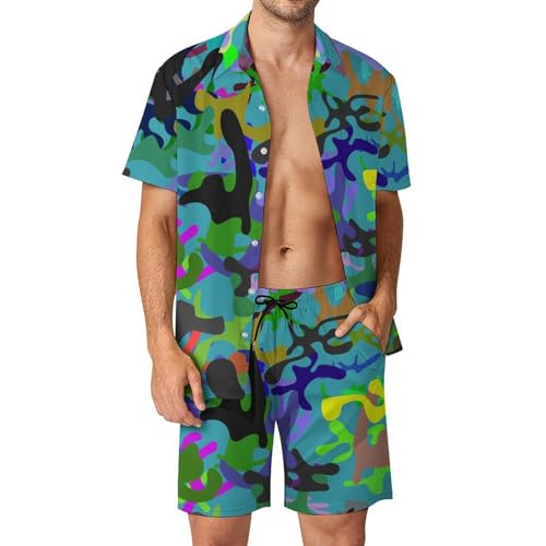 Tenue de plage courte homme avec poches et chemise camouflage d'été