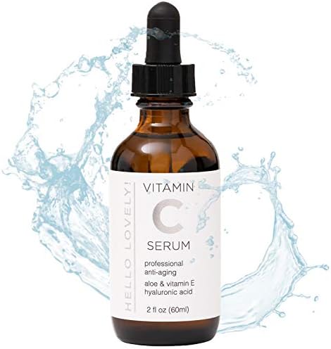 Vitamin C Serum for Face with Hyaluronic Acid - High Potency Vit C Oil - Organic Facial Serum with Vitamins E and Aloe - Made in USA - Best Wrinkle and Aging Support by Hello Lovely - 2 Ounce
