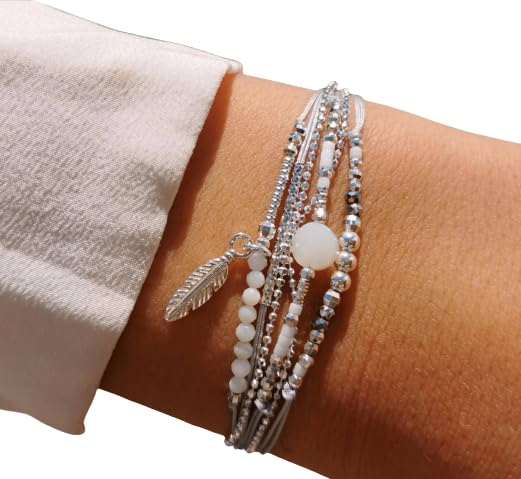 bracelet multi -tours étoile • bracelet argent massif 925 (blanc blume)