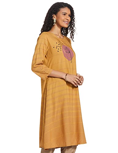 Image of Max Women Nylon Regular Fit Printed Three-Quarter Sleeves Asymmetric Regular Kurta